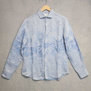 Baird McNutt Murano Shirt Mens Medium Blue Linen Blend Floral Slim Fit Button Up